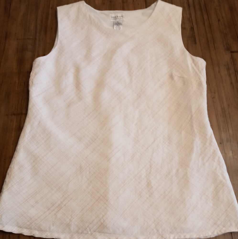 Shell/tank Sherry Taylor Collections, Medium, cream with dark Mustard plaid